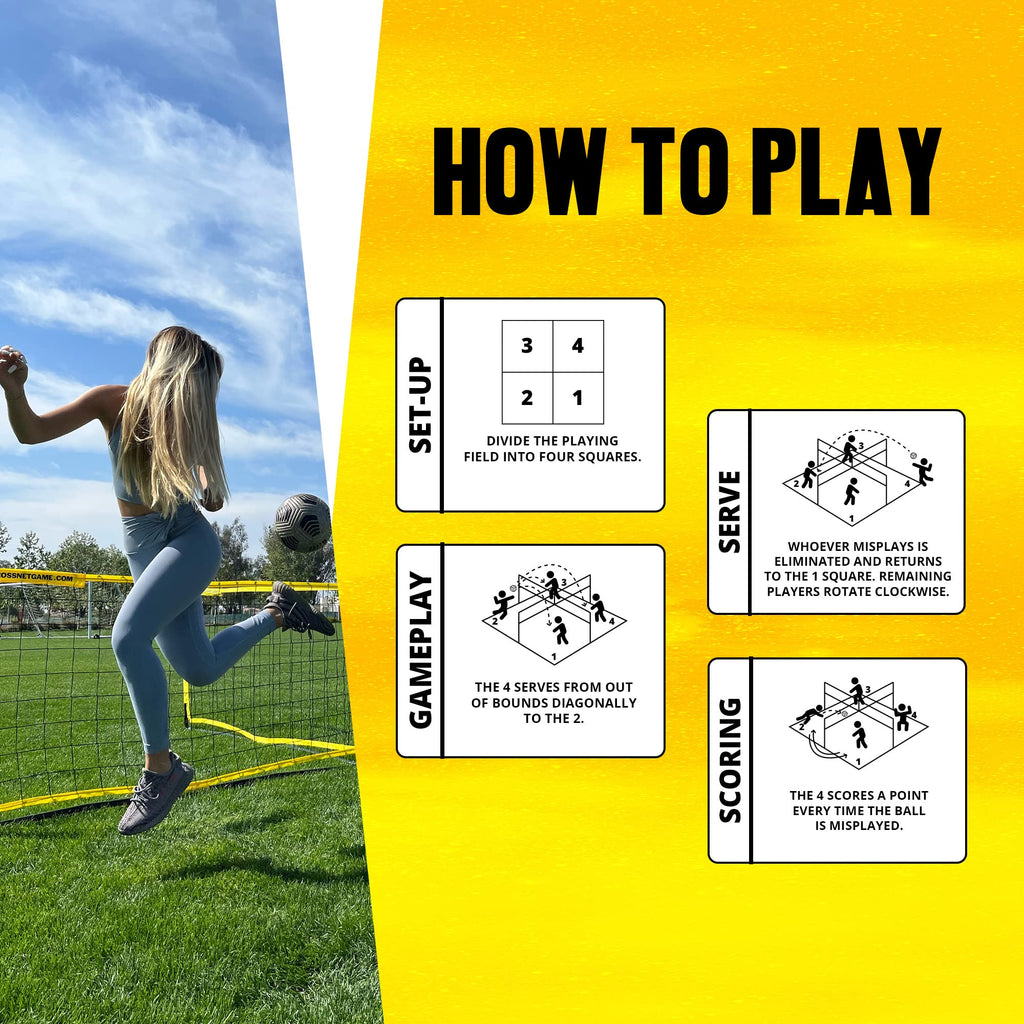Crossnet Four Square Soccer Game - Outdoor Sport Games For Adults And Family - Soccer Tennis Nets For Backyard & Parks - Quick A
