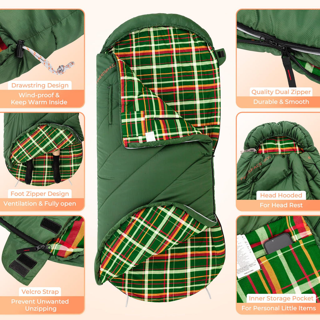 Kingcamp Wearable Sleeping Bag For Adults, Cold Weather & Warm Extra Wide Big & Tall Xl Portable Waterproof Flannel Sleeping Bag