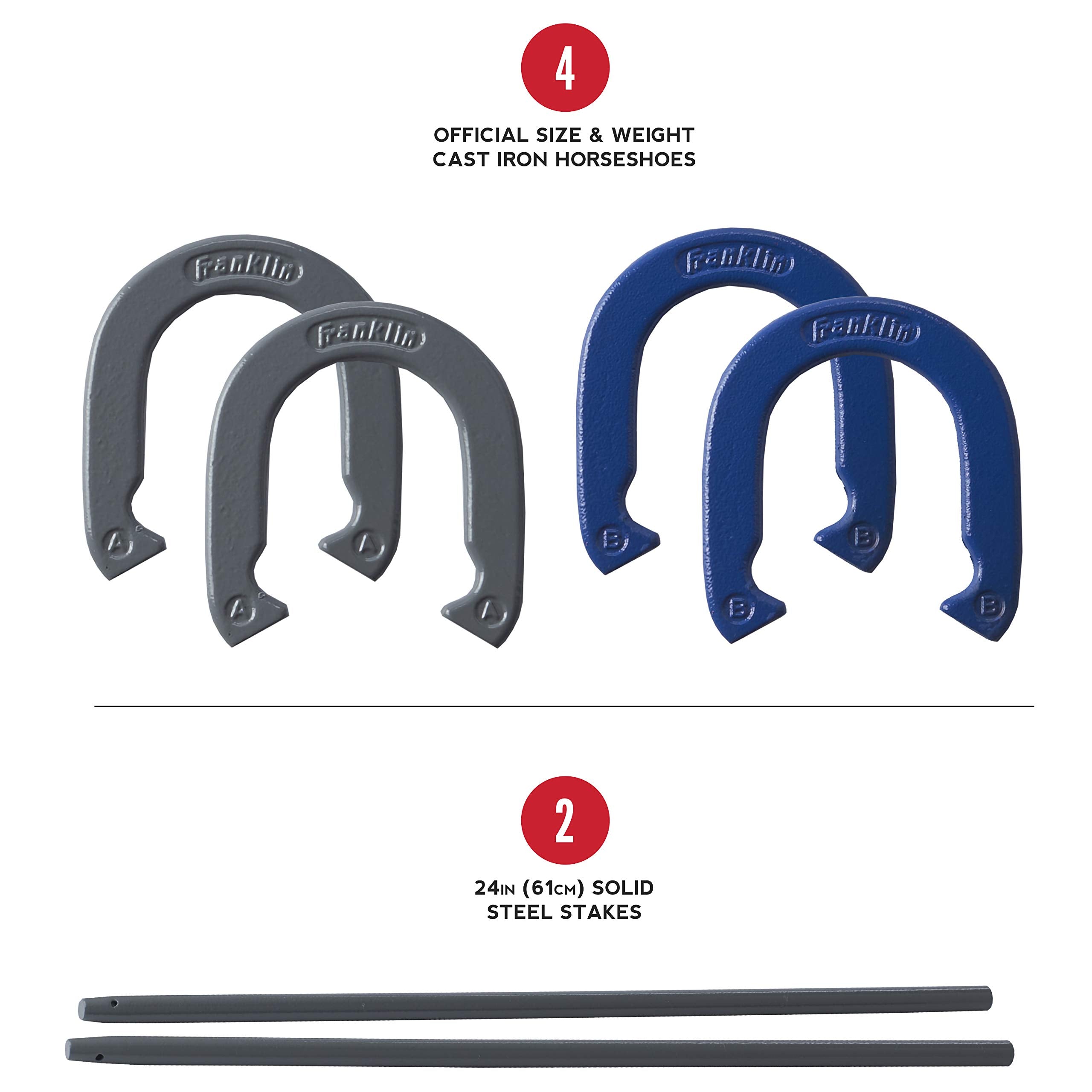 Franklin Sports Horseshoes Set - Metal Horseshoe Game Set For Adults + Kids - Official Weight Steel Horseshoes - Beach + Lawn Ho