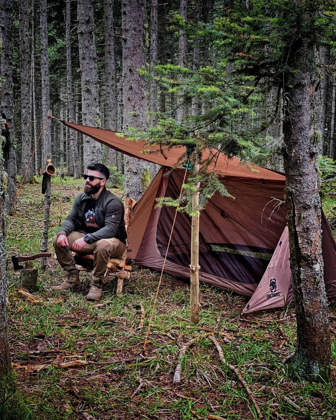 Onetigris Backwoods Bungalow Ultralight Bushcraft Shelter 2.0, Backpacking Tent With Canopy 2 Person Waterproof Ripstop