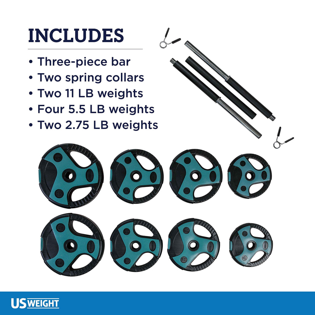 Us Weight 54 Lb Perfect Barbell Weight Set For Home Gym With 55 Padded Bar, Adjustable Weights For Exercise, Lifting And To Buil