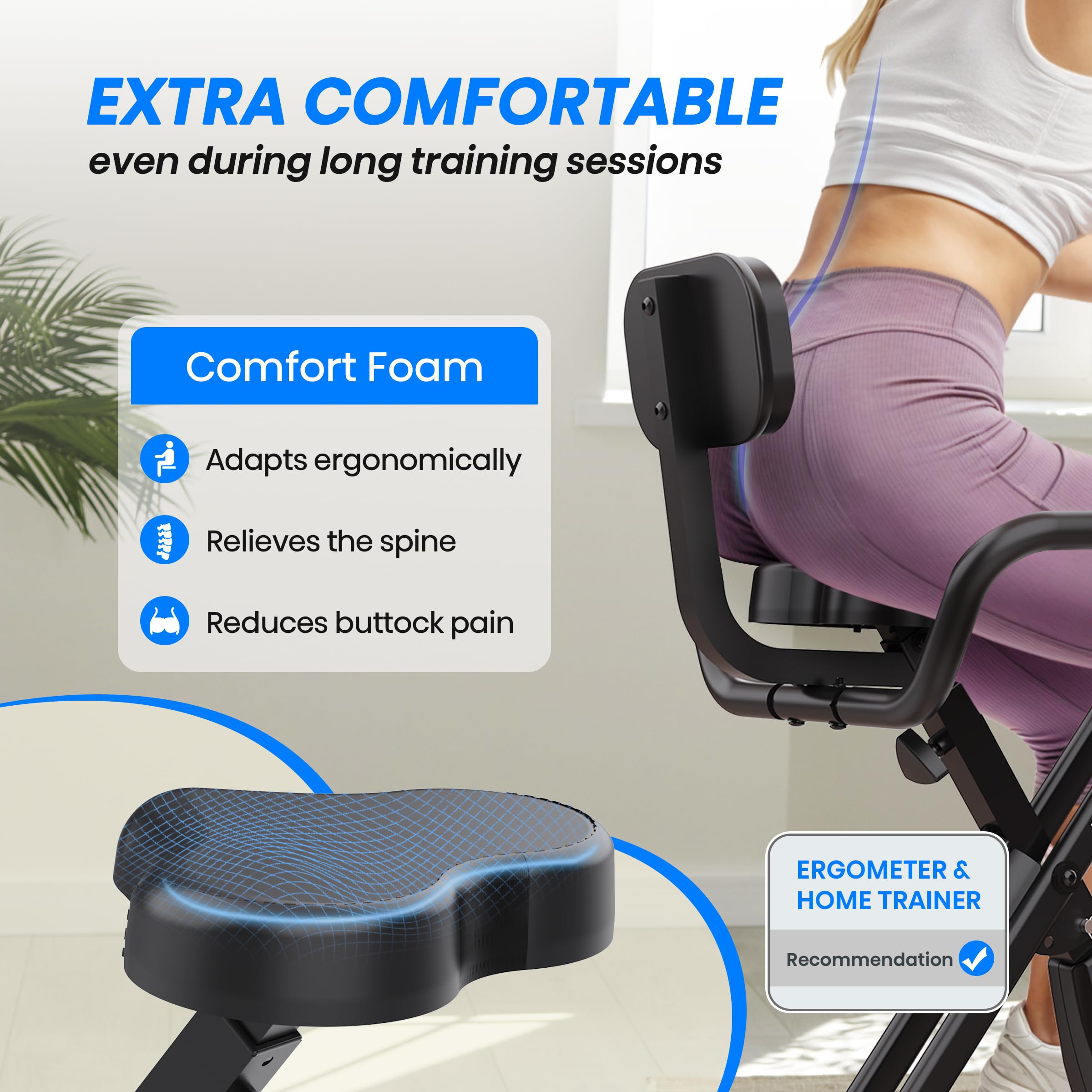 Foldable Exercise Bike, Stable & Sturdy Stationary Bike For Home, 3-In-1 Upright And Recumbent Workout Bike, Comfortable Seat &