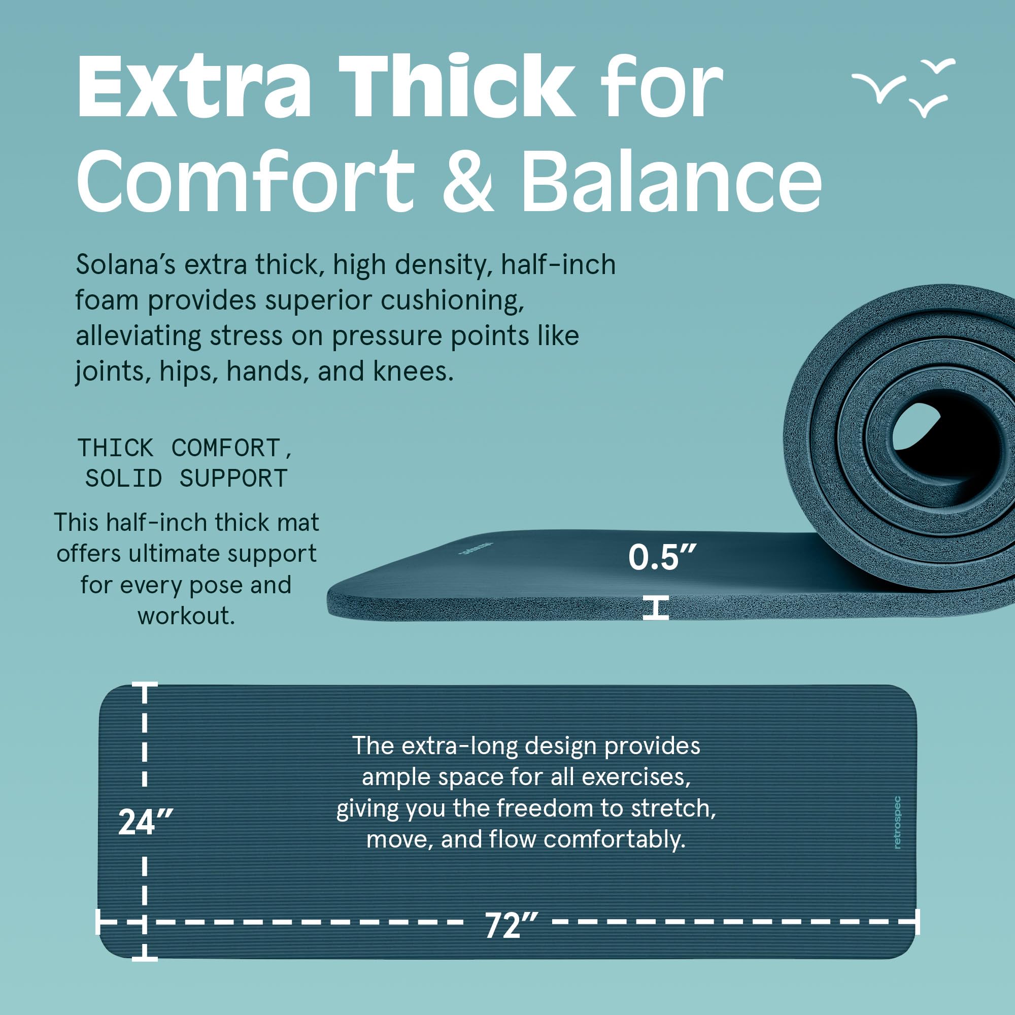 Retrospec Retrospec Solana Yoga Mat 1/2'' Thick W/Nylon Strap For Men & Women - Non Slip Excercise Mat For Yoga, Pilates, Stretc