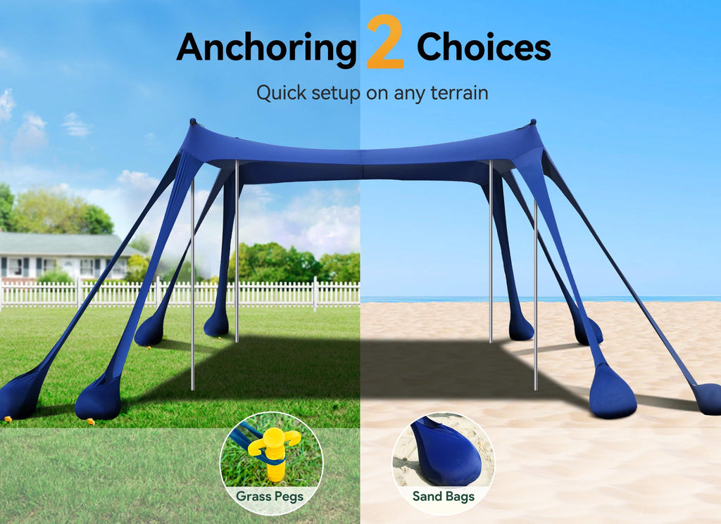 Vibemo Beach Tent, Beach Canopy Sun Shade With Upf50+ Uv Protection, 10X10Ft, Includes 8 Sandbags, Sand Shovel, Ground Pegs & 4
