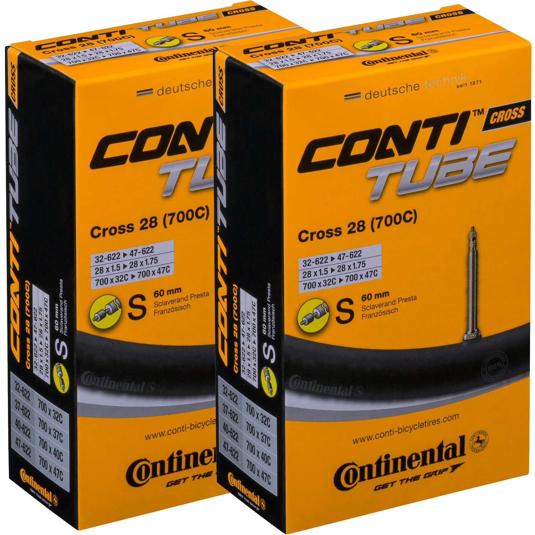 Continental Cross 28 700x32-47c Inner Tubes - 60mm Presta Valve (Pack of 2 Tubes)