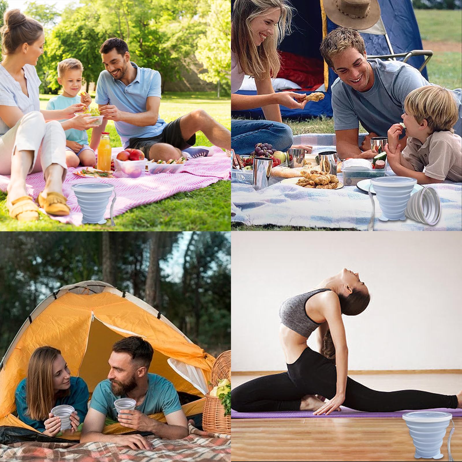 Nintora-C 180Ml+180Ml Collapsible Cup-Silicone Small Foldable-Expandable Folding Drinking Cups -Reusable Portable Mugs With Lids