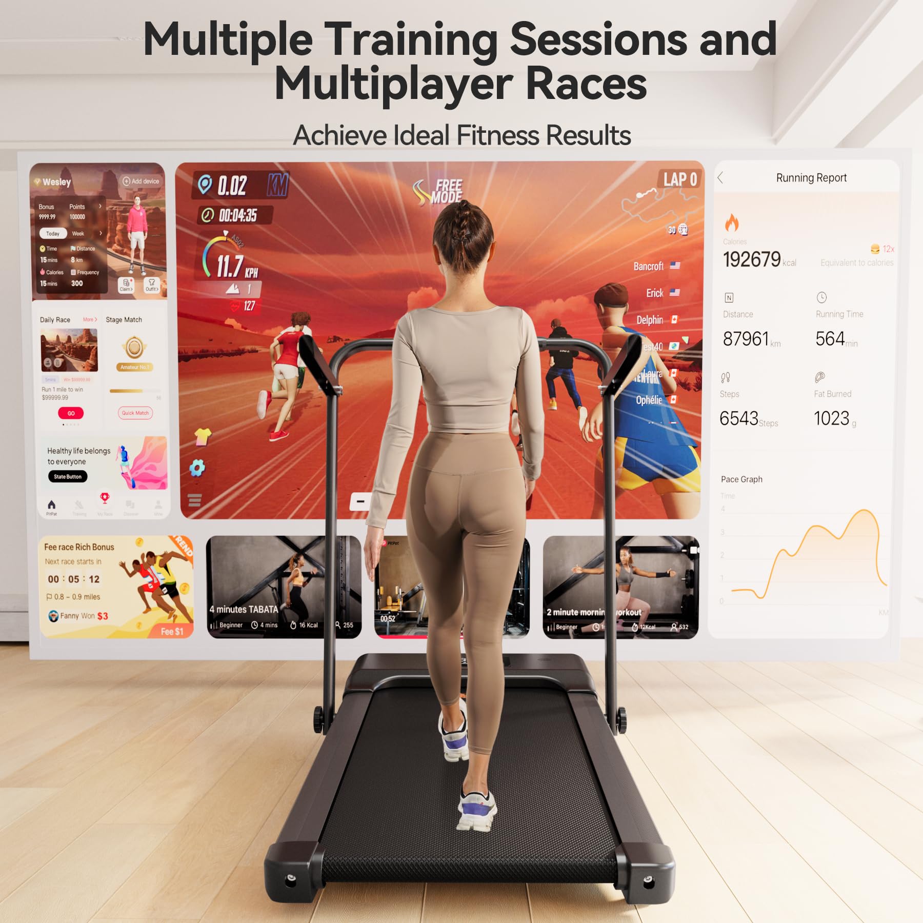 Walking Pad Treadmill With Handle Bar, 3.0Hp Small Foldable Treadmills For Home With Incline App Remote Control And Led Display,