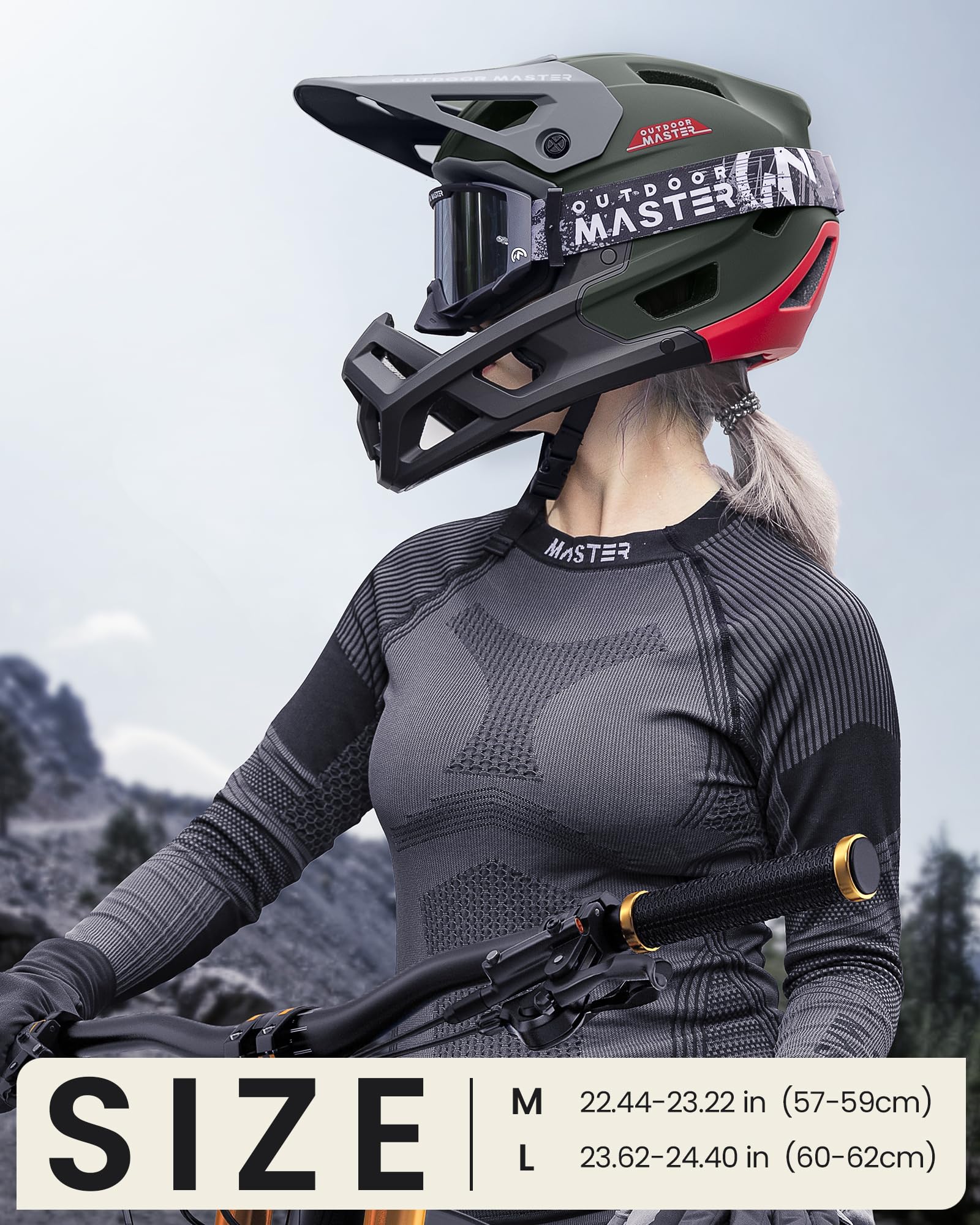 OutdoorMaster Full Face Mountain Bike Helmet for Men & Women-Two Removable Chin Pad Mountain Bike Helmet Grizzly, Ventilation Li