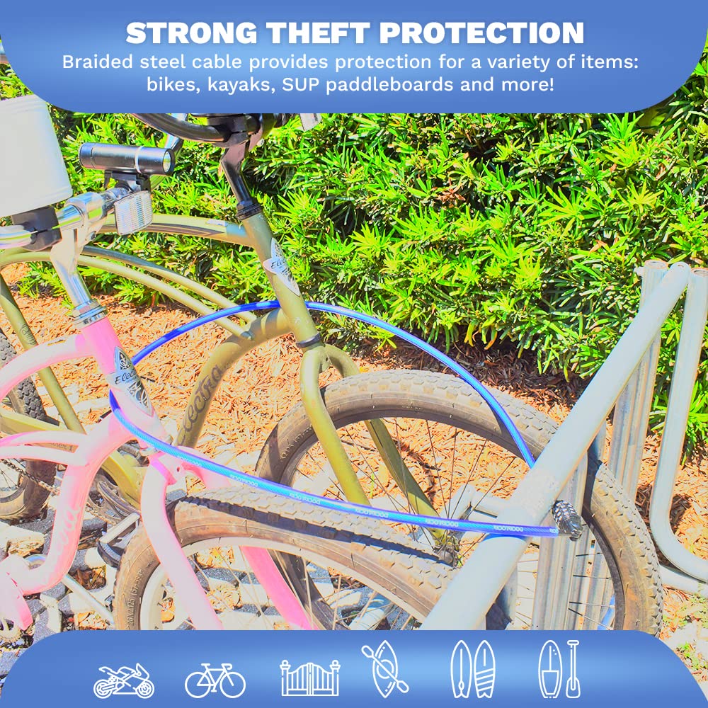 Dockslocks Anti-Theft Weatherproof Straight Security Cable With Resettable Combination Lock 25Ft