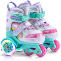 Sulifeel Rainbow Unicorn 4 Size Adjustable Light Up Roller Skates For Girls And Boys For Toddler Green X-Small
