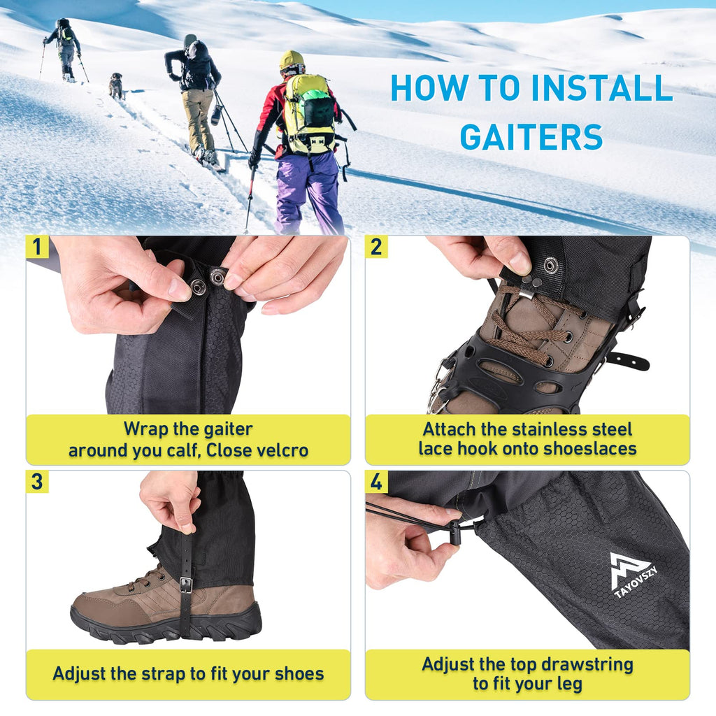 Gaiters For Women And Men Waterproof And Breathable, Adjustable Lightweight Gaiters For Hunting, Mountaineering, Snow Boots (Bla