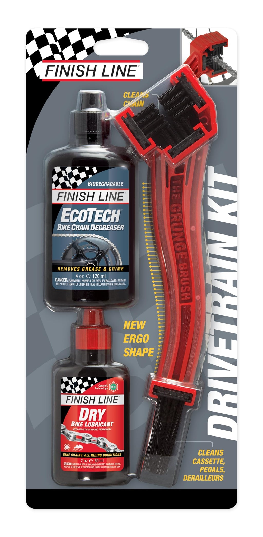 Finish Line Drivetrain Kit: Grunge Brush + 2 Oz Dry Lube + 4 Oz Ecotech Degreaser