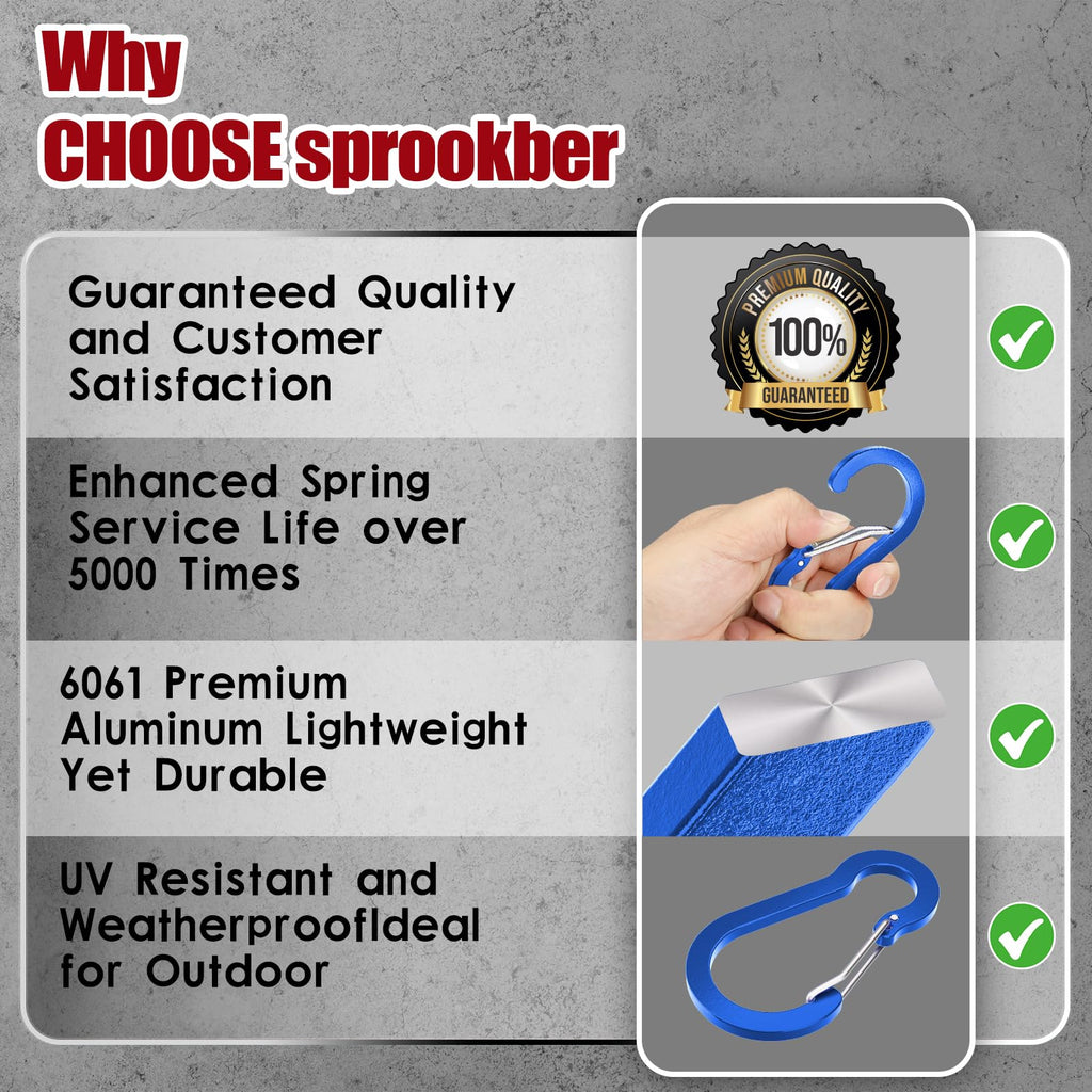 Sprookber 3.2 Inch Aluminum Carabiner Clips D Ring, Caribeaner Spring Snap Hook With Keychain For Camping, Hiking, Gym & Outdoor