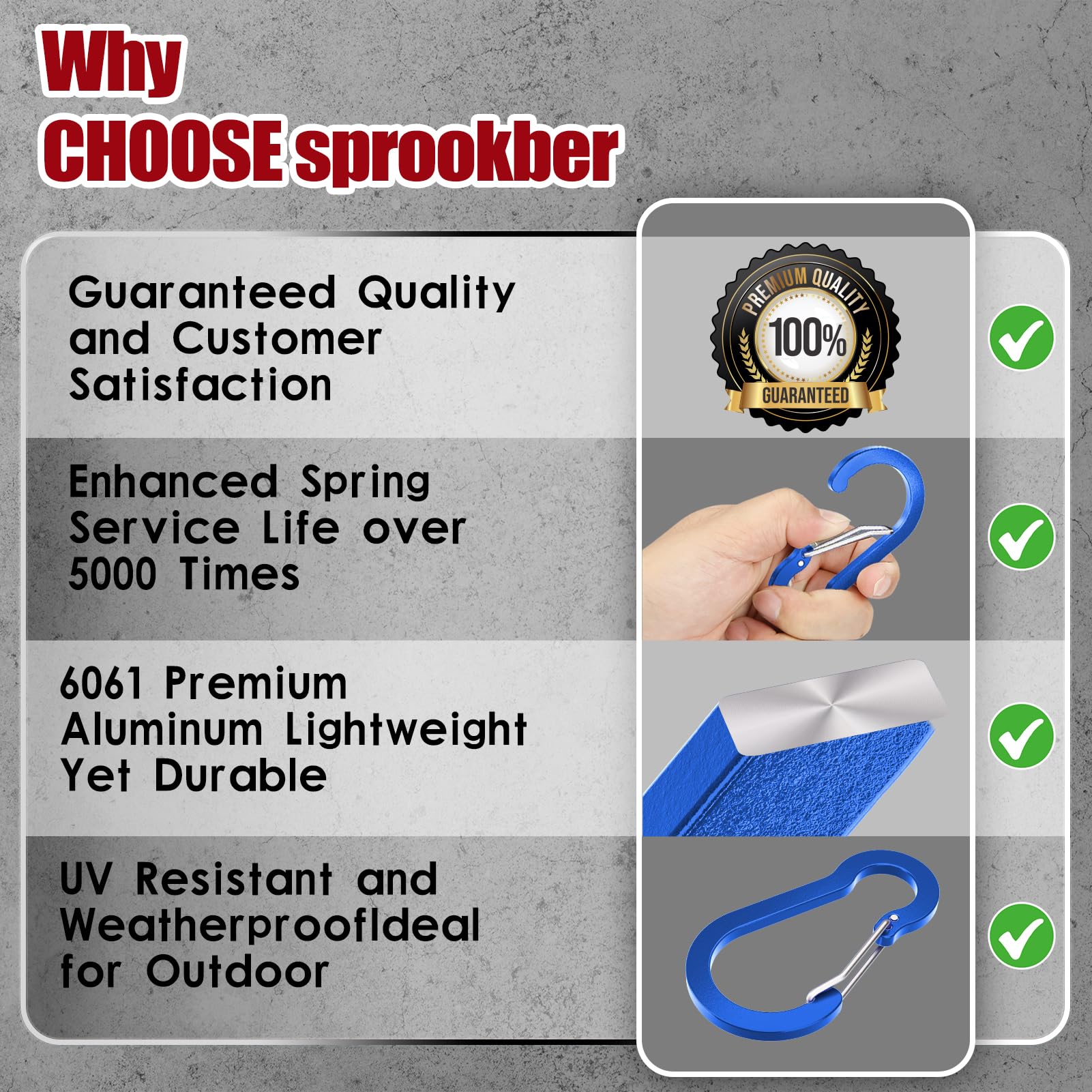 Sprookber 3.2 Inch Aluminum Carabiner Clips D Ring, Caribeaner Spring Snap Hook With Keychain For Camping, Hiking, Gym & Outdoor