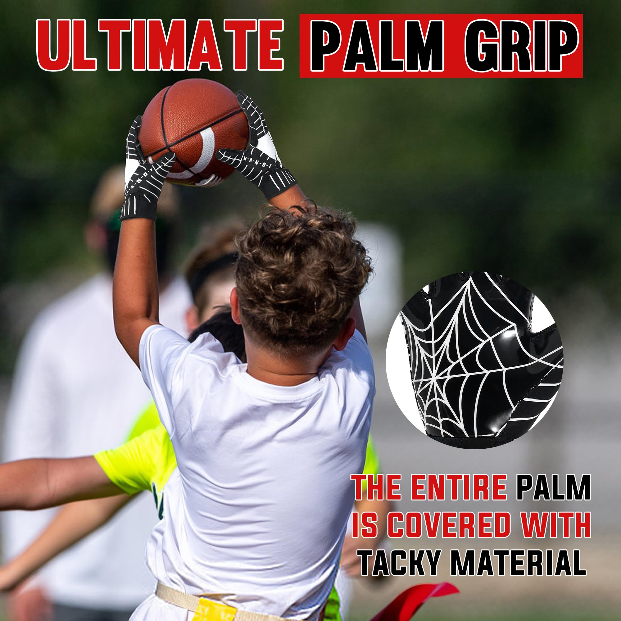 AIGEVTURE Youth Football Gloves Kid Receiver Gloves Boys Girls Unmatched Grip Great Gift (Black and White, Youth XS)