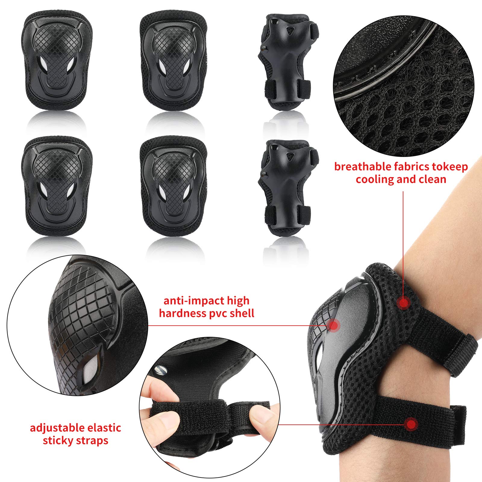 Celoid Kids Helmet Pad Set,Adjustable Kids Skateboard Bike Helmet Knee & Elbow Pads Wrist Guards 5-8 Years Kids Protective Gear