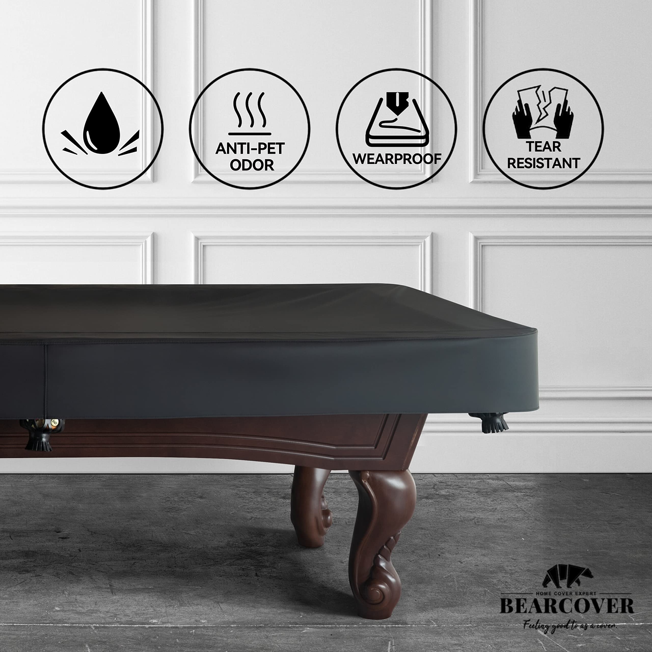 Bearcover Heavy Duty Leatherette Billiard Pool Table Cover, Waterproof & Tearproof Covers For Pool Table 7/8/9Ft Fitted (9 Feet/