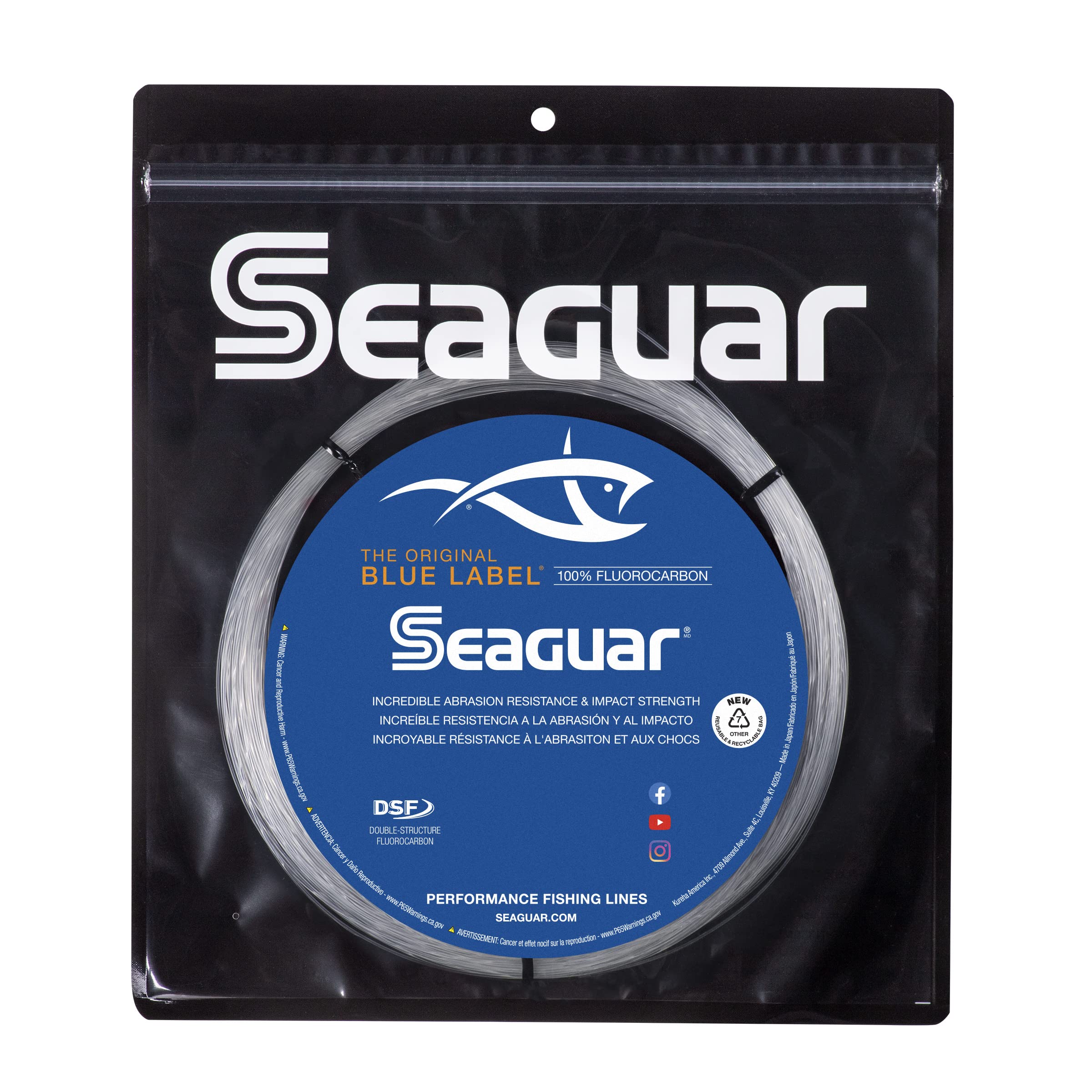 Seaguar Blue Label Big Game 100% Flourocarbon Fishing Line (Dsf), 90Lbs, 30 Meters Break Strength/Length - 90Fc30