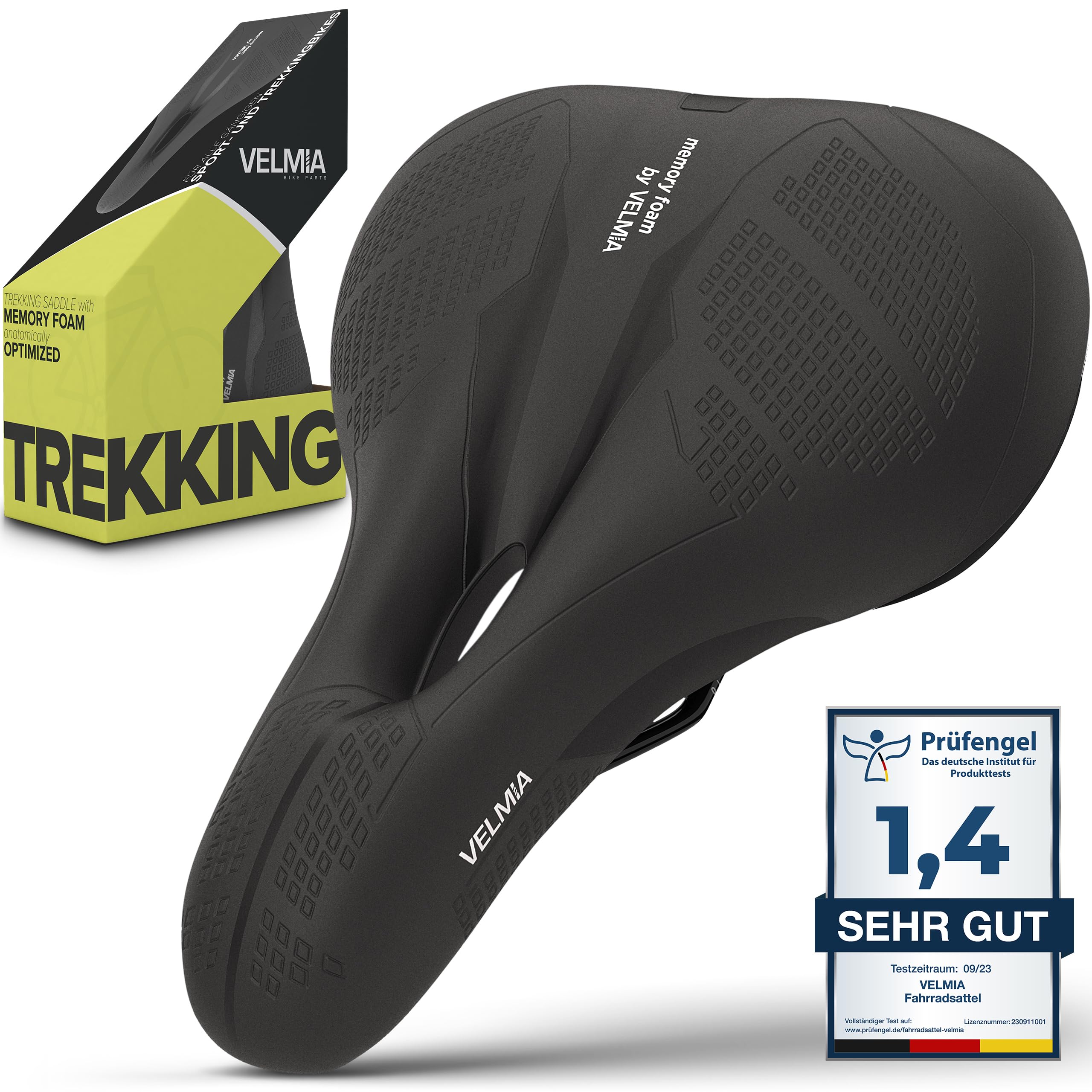 Velmia Trekking Bicycle Saddle - Comfortable Saddle For Men And Women - 3 Zone Concept - Waterproof Bicycle Seat With Ergonomic 