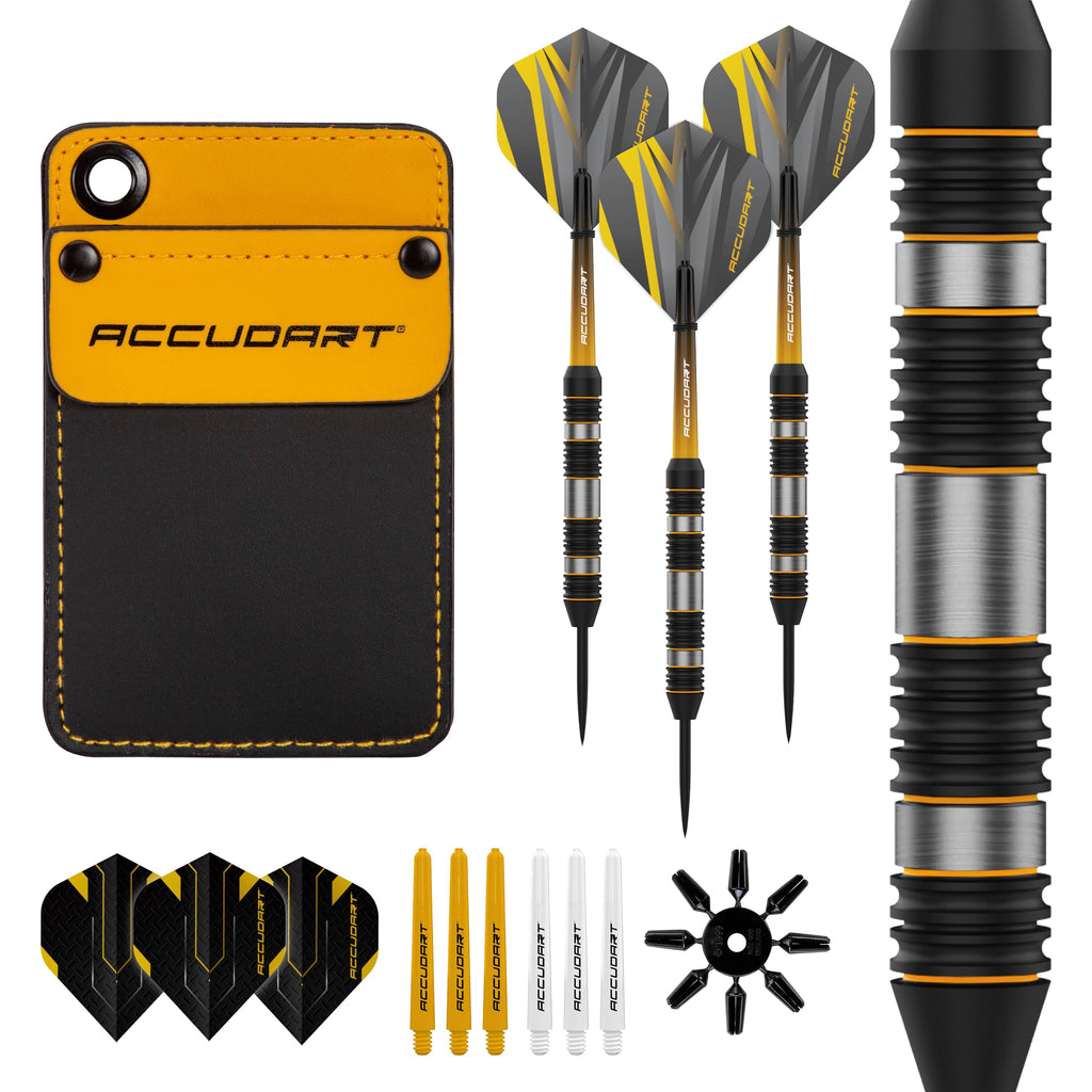 Accudart Steel Tip Dart Set 4.0 - Tungsteel Barrel - Round Grooves For Consistent Grip - Polycarbonate Shafts - Pocket Wallet Fo