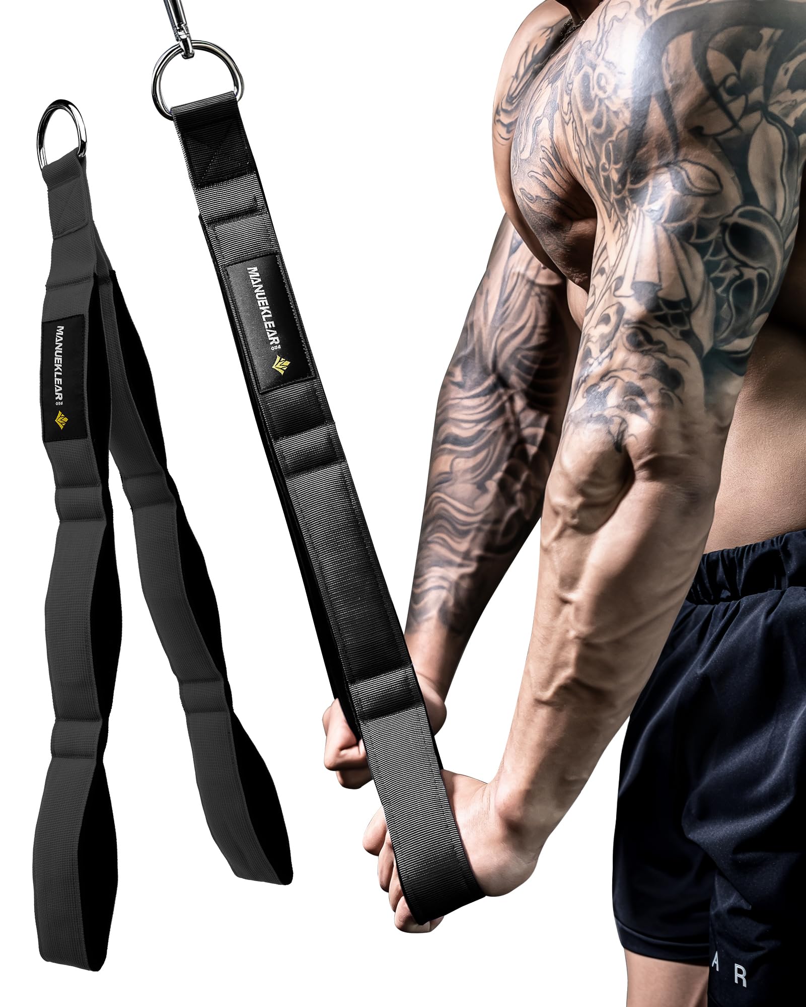 MANUEKLEAR Tricep Rope Cable Attachment Handles, Greater Range of Motion, Tricep Pull Down Rope for Push Downs, Crunches, Facepu