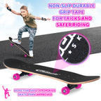 Nattork Skateboards 31 Inch Pink Skeleton Complete Skateboard Wood 9 Layer Canadian Maple Trick Skate Boards for Boys Girls Yout
