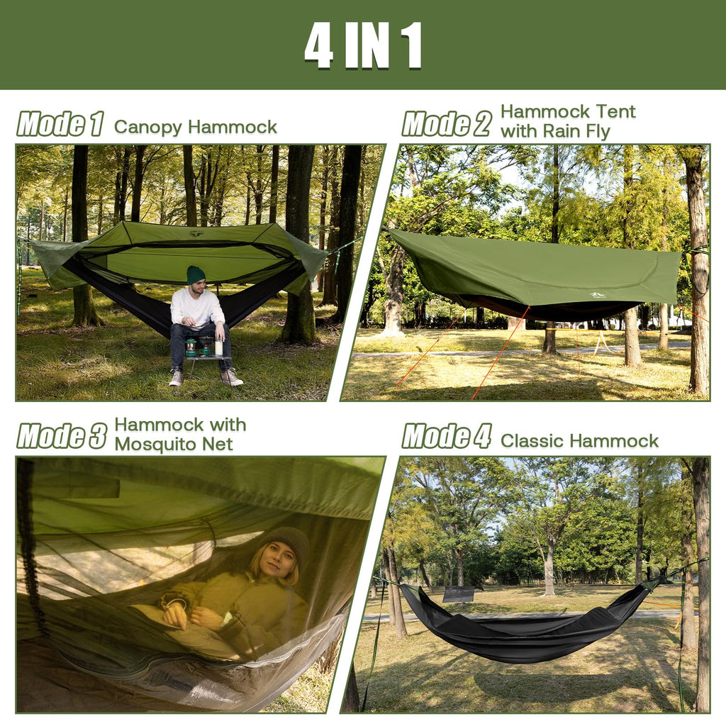 Night Cat Camping Hammock Tent: Lightweight Portable 4 In 1 Hammock With Rain Tarp And Mosquito Net For Hiking Jungle Outdoor Gr