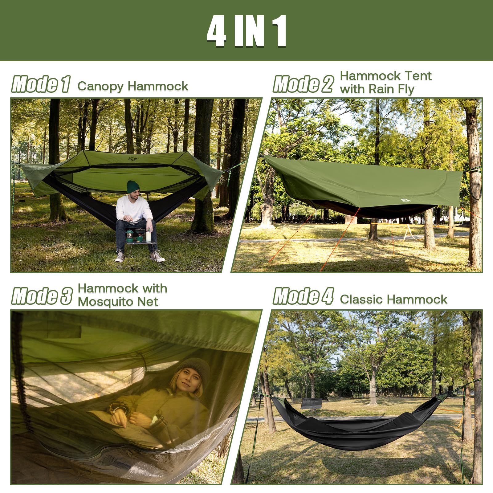 Night Cat Camping Hammock Tent: Lightweight Portable 4 In 1 Hammock With Rain Tarp And Mosquito Net For Hiking Jungle Outdoor Gr