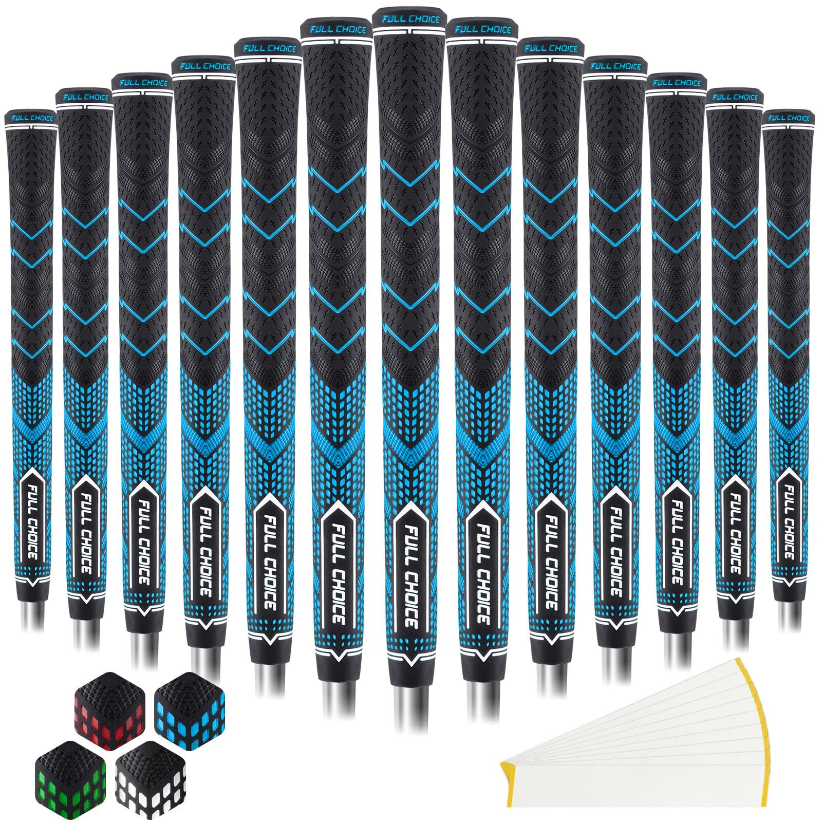Full Choice Rubber Golf Grips 13 Pack, High Traction and Feedback, Non-Slip, Advanced Texture Control, 13 Grips Set, Blue, Mid S