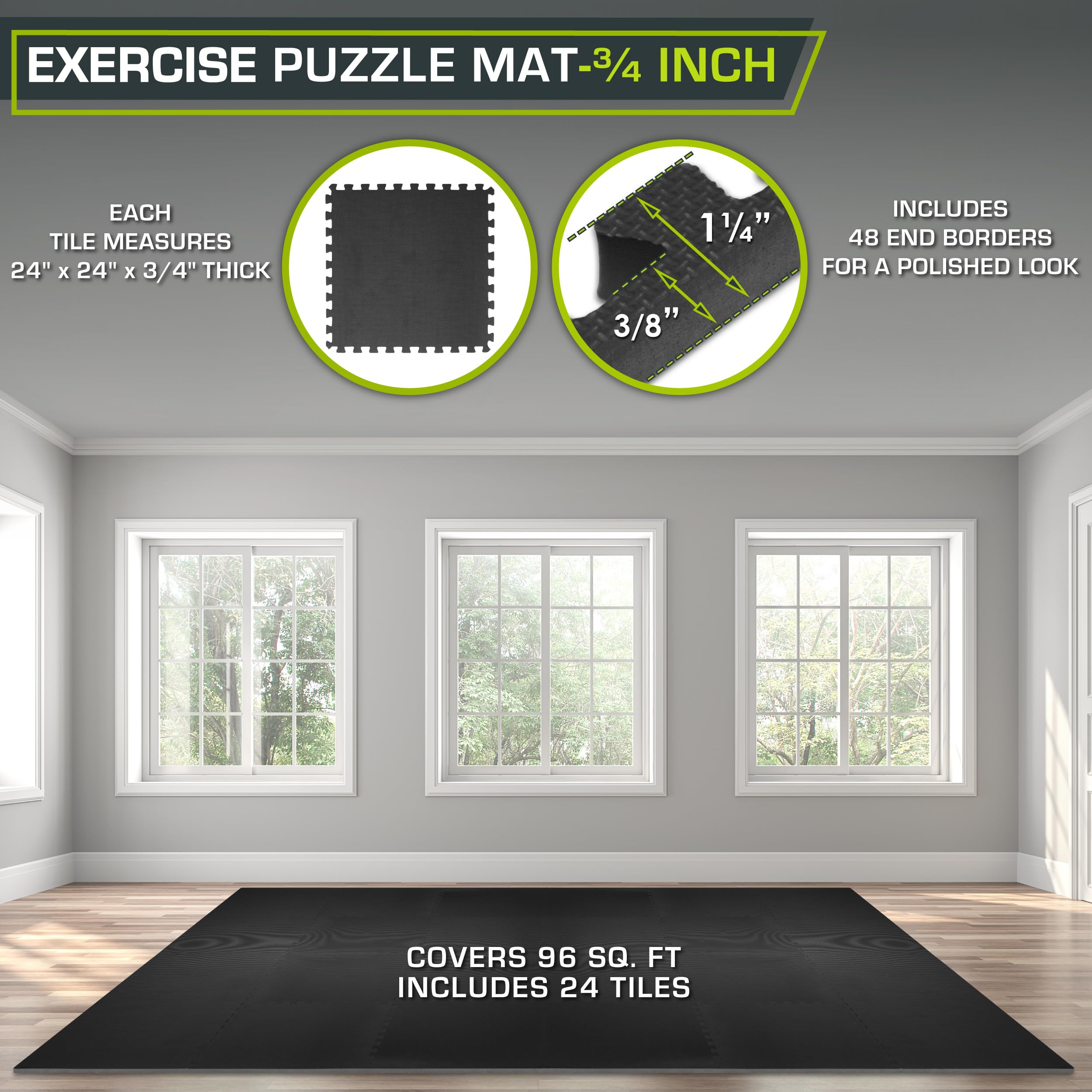 Prosourcefit Exercise Puzzle Mat 3/4'' - Black-96