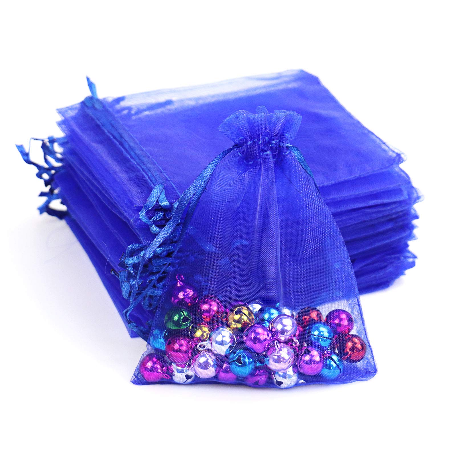 Lautechco 100Pcs Organza Bags 5X7 Inches Royal Blue Organza Gift Bags Small Mesh Bags Drawstring Gift Bags Christmas Drawstring 