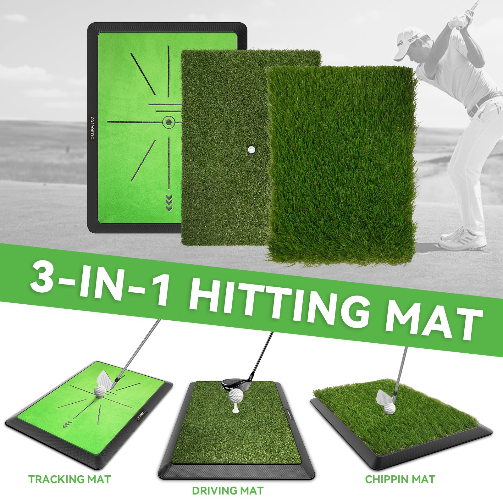 Golf Hitting Mat | Golf Training Mat For Swing Path Feedback/Detection Batting | Extra Replaceable Golf Practice Mat 16''X12'' |