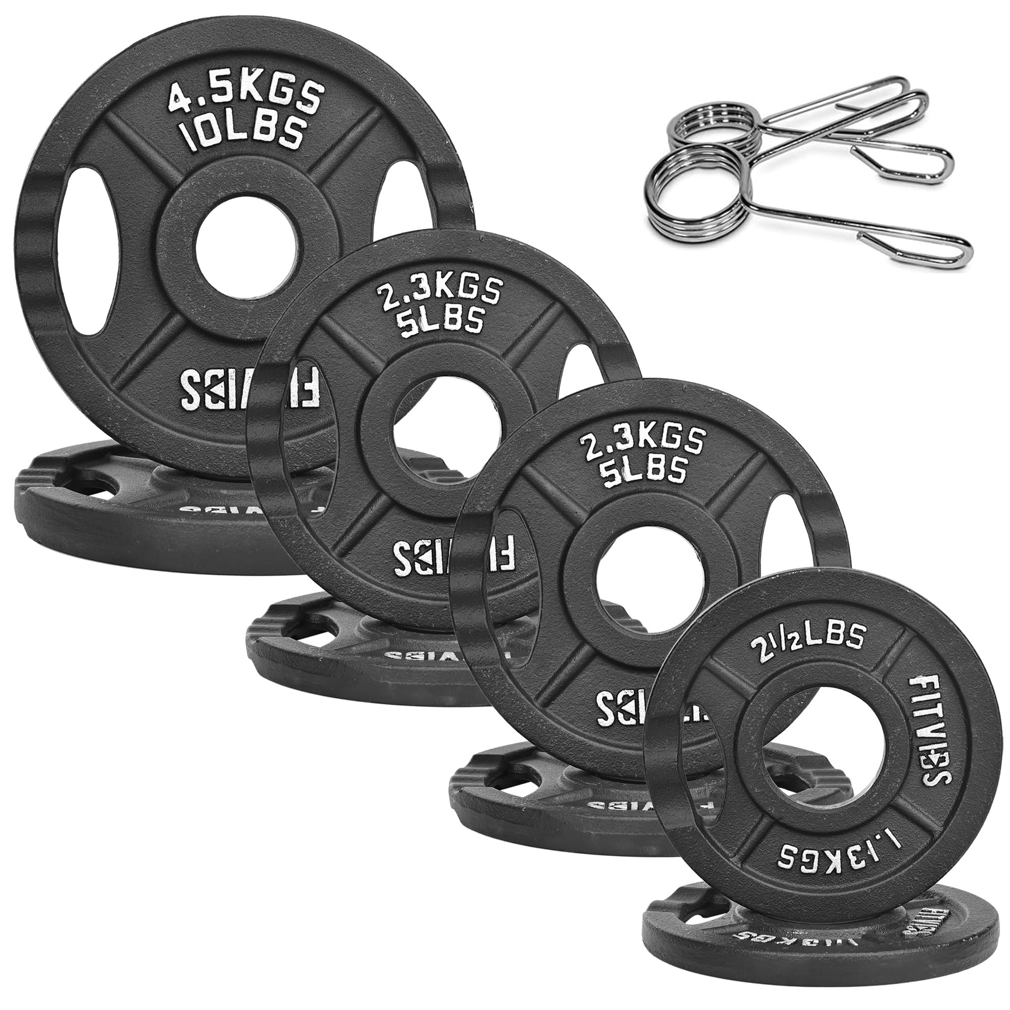 Fitvids 2 Inch Olympic Barbell Weight Plates Set, 45 LB(2.5-10 LB) Barbell Weight Set for Home Gym Strength Training, Double-gri