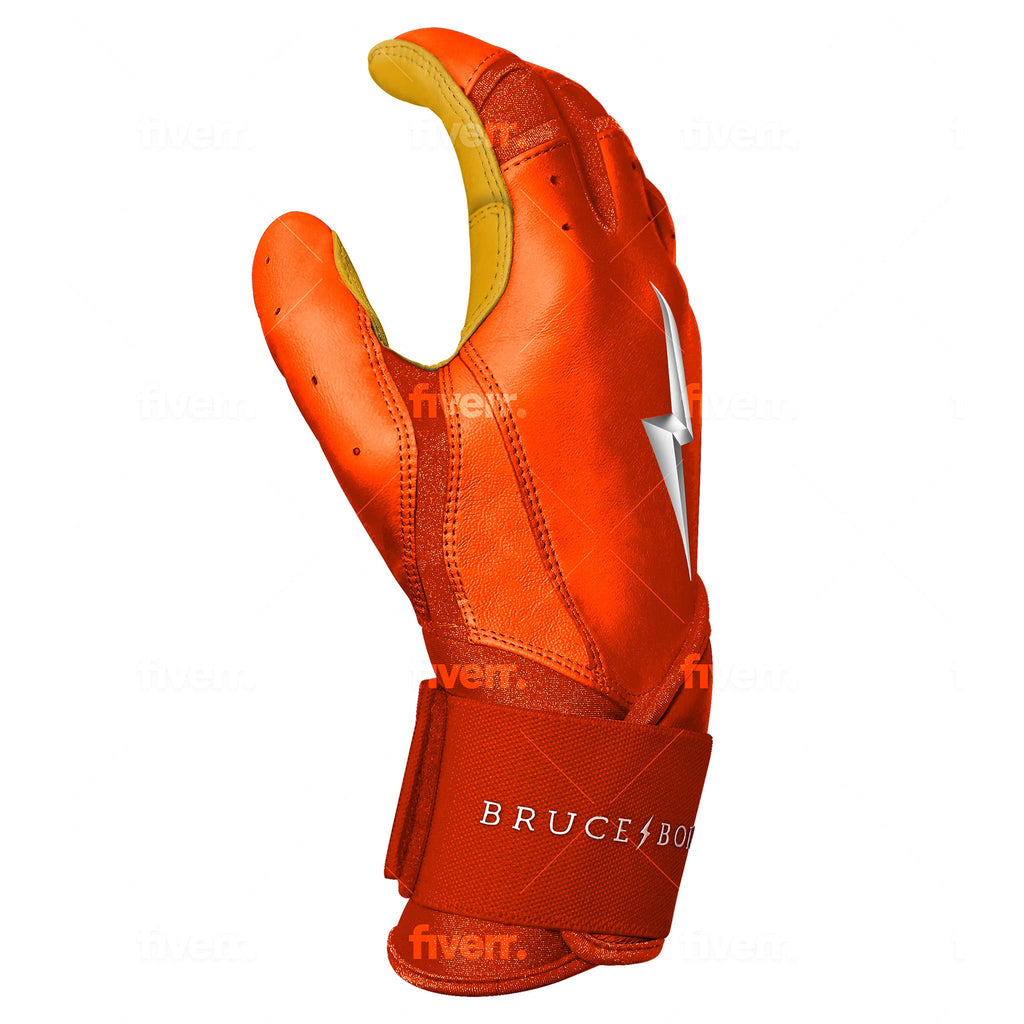 Bruce Bolt Original Series Long Cuff Orange Batting Glove - Orange Large