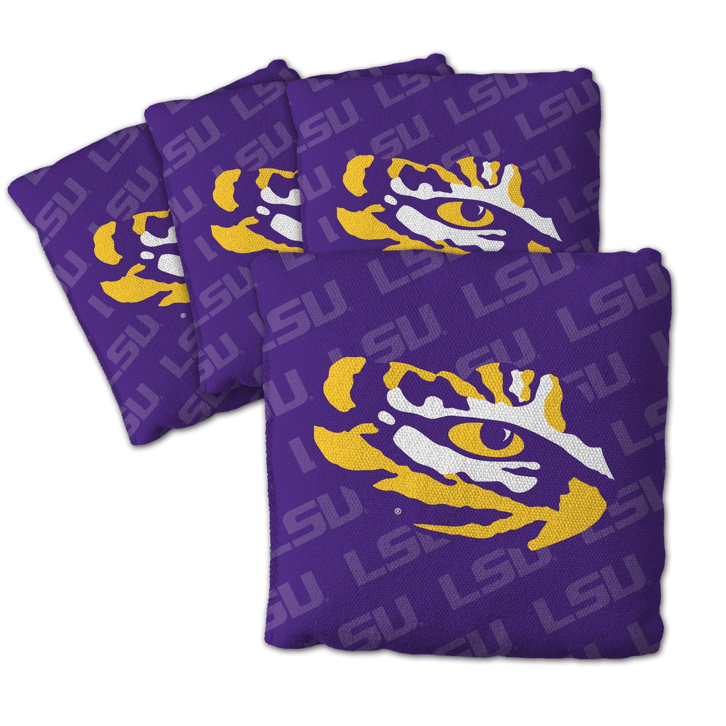 YouTheFan Officially-Licensed NCAA LSU Tigers Set of 4 Cornhole Bags - All Weather Regulation 6    x 6    Size - 16oz Weight - D