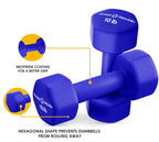 Fitness Republic 10Lb Neoprene Workout Dumbbells Set Of 2 - Non Slip, Anti Roll Exercise & Fitness Dumbbells - Hex Shaped Hand W