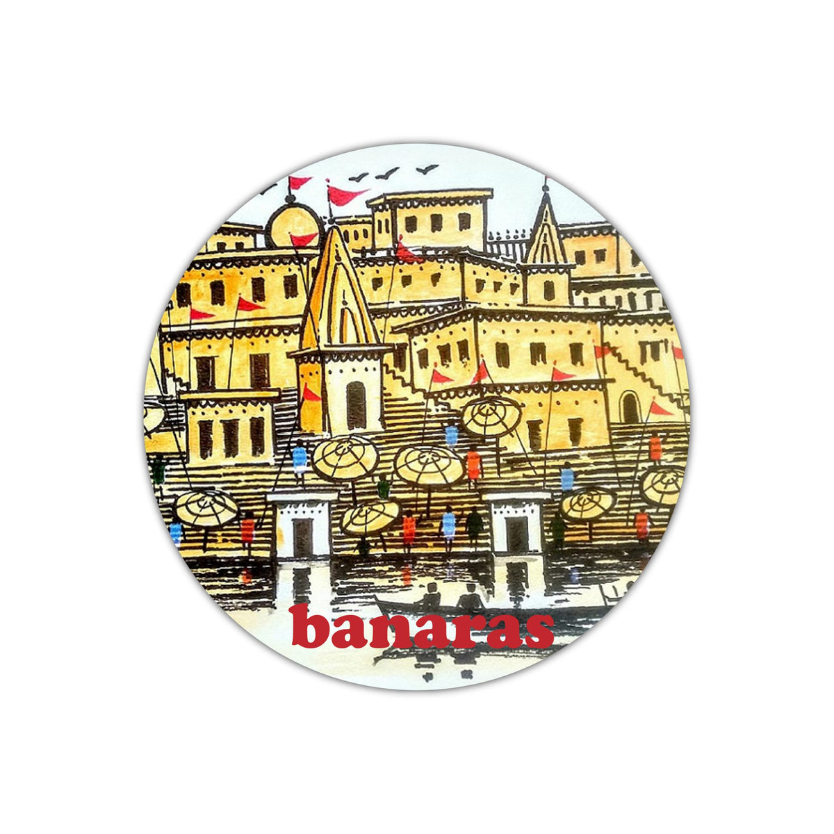 BIRDS MIND Banaras Fridge Magnet for Home & Kitchen Door Refrigerator Door Office Door Decor Stylish Wooden Round Travel Souven