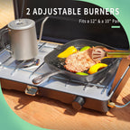 Vanston 2-Burner Propane Camping Stove, 20,000 Total Btus Portable Gas Camping Grill, Stovetop With Adjustable Burners, Wind Gua