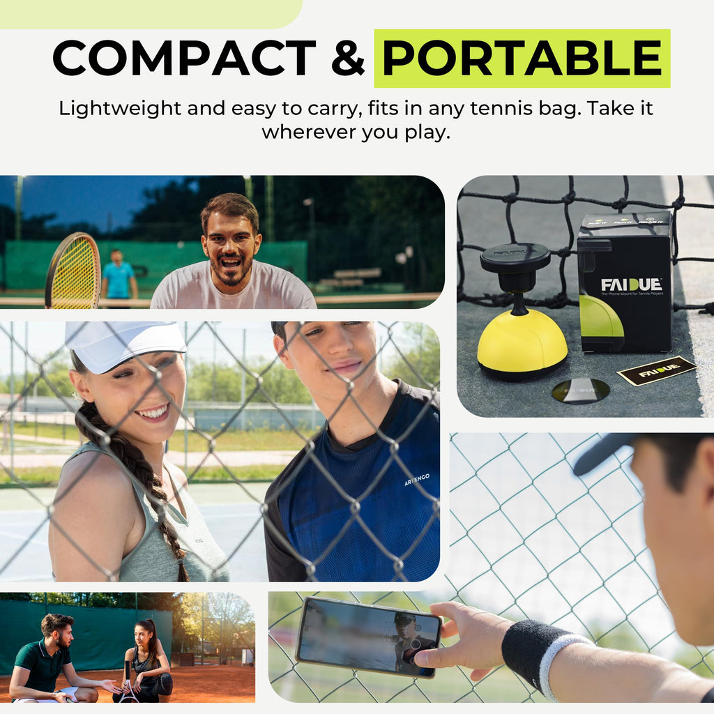 Faidue Tennis & Pickleball Training Equipment - Fence Smartphone Camera Mount, Tennis Practice Equipment, Iphone & Android Camer