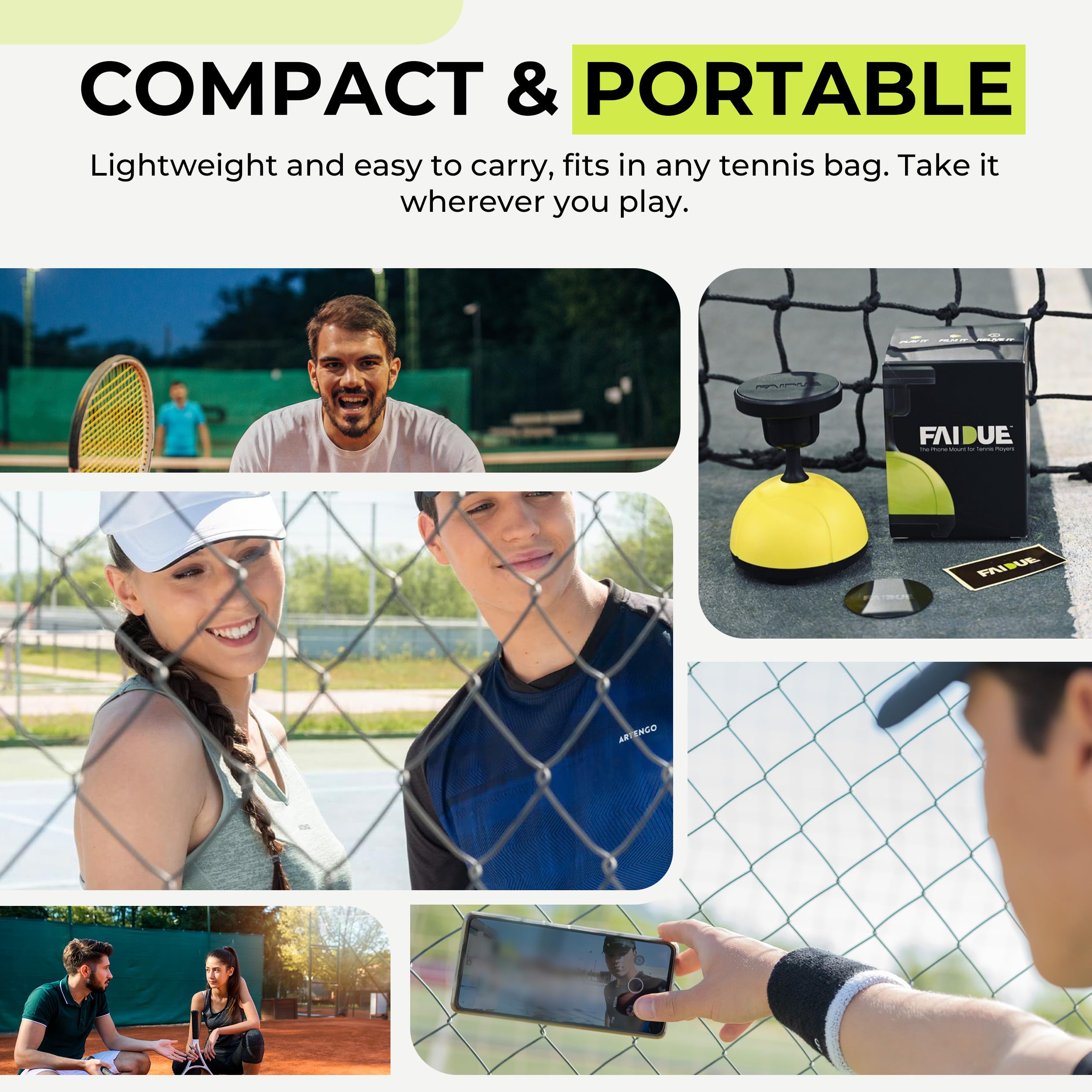 Faidue Tennis & Pickleball Training Equipment - Fence Smartphone Camera Mount, Tennis Practice Equipment, Iphone & Android Camer