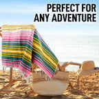 Hydration Nation Authentic Large Handwoven Mexican Striped Throw Blanket - Soft, Durable, Eco-Friendly - 70x50 - Sunshine