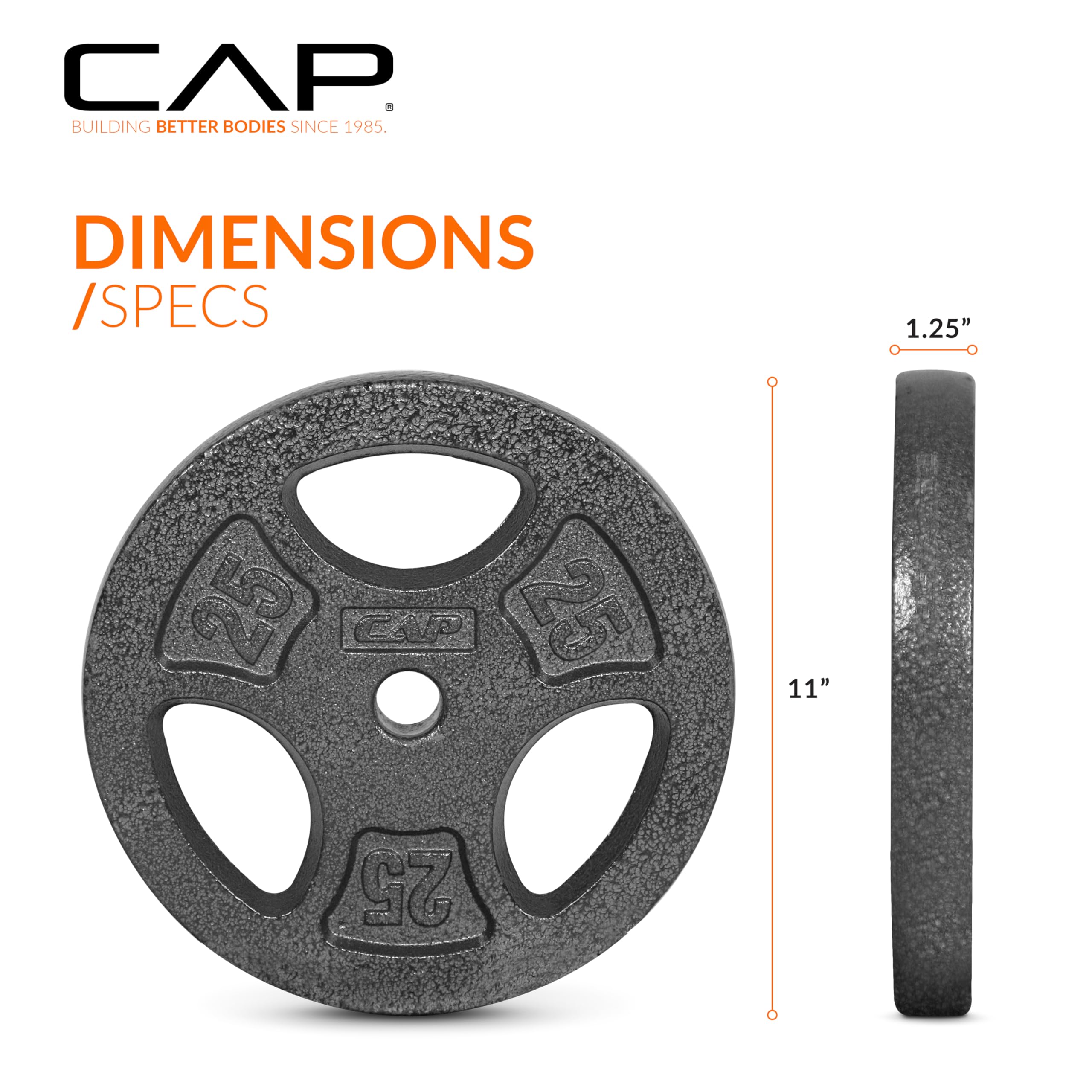 Cap Barbell Standard 1-Inch Grip Weight Plates 25 Lbs Black, Pack (X1)