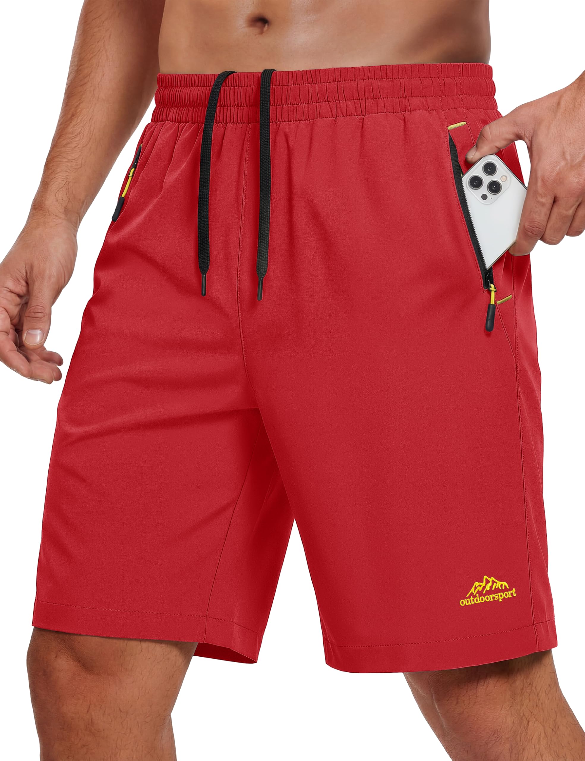 MAGCOMSEN Mens Athletic Shorts 9 Quick Dry Stretch Lightweight Casual Workout Shorts for Men Red with 3 Zipper Pockets