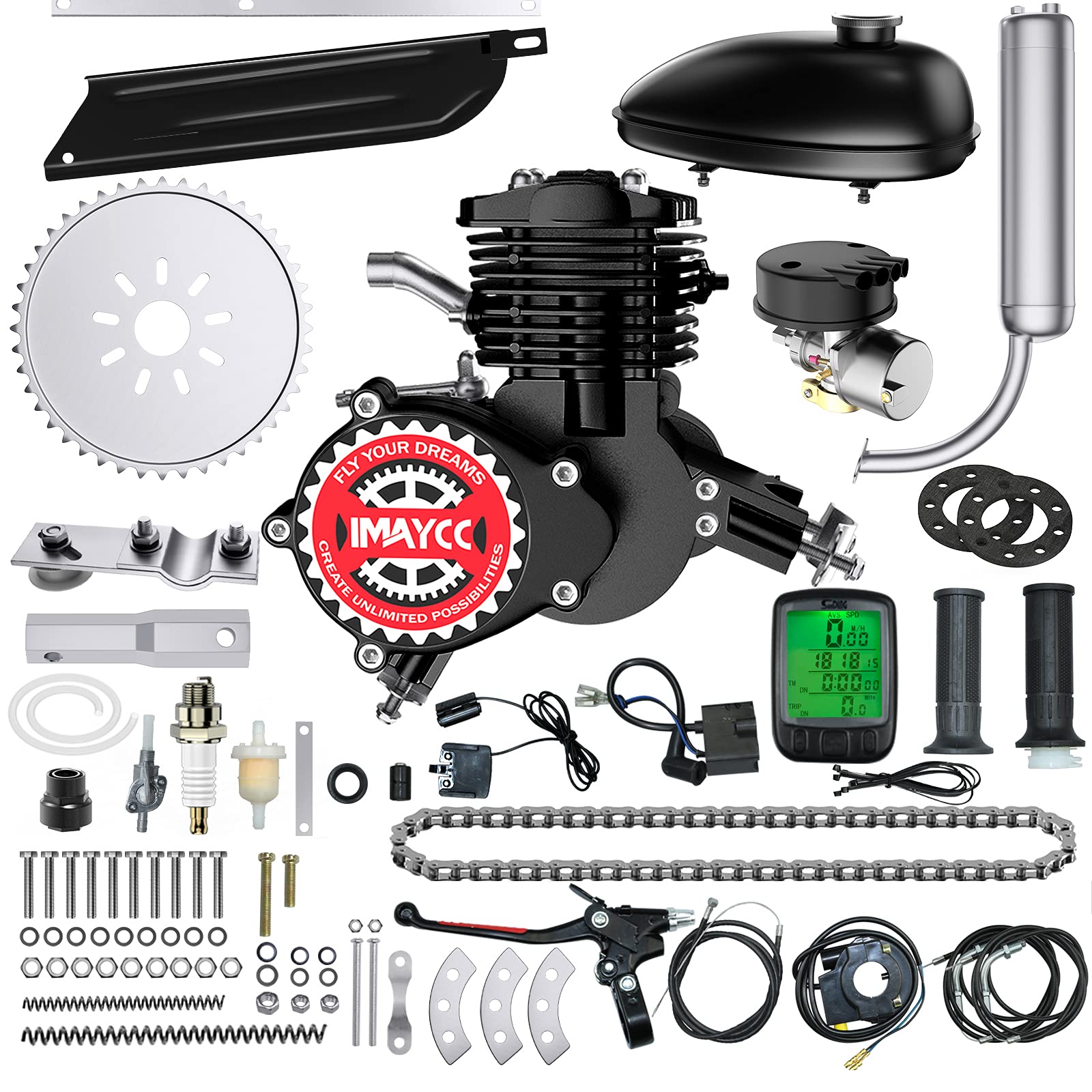 IMAYCC 80cc Bicycle Engine Kit, Bike Motor Kit with Wired Digital Computer, 2-Stroke Motorized Bicycle Kit Fit for 26-28 Bikes (