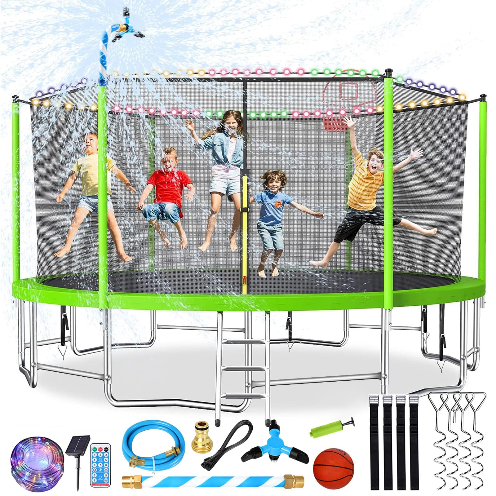Lyromix 16FT Trampoline, Large Recreational Trampoline for Kids, Outdoor Trampoline with Basketball Hoop and Ladder, Backyard Ju