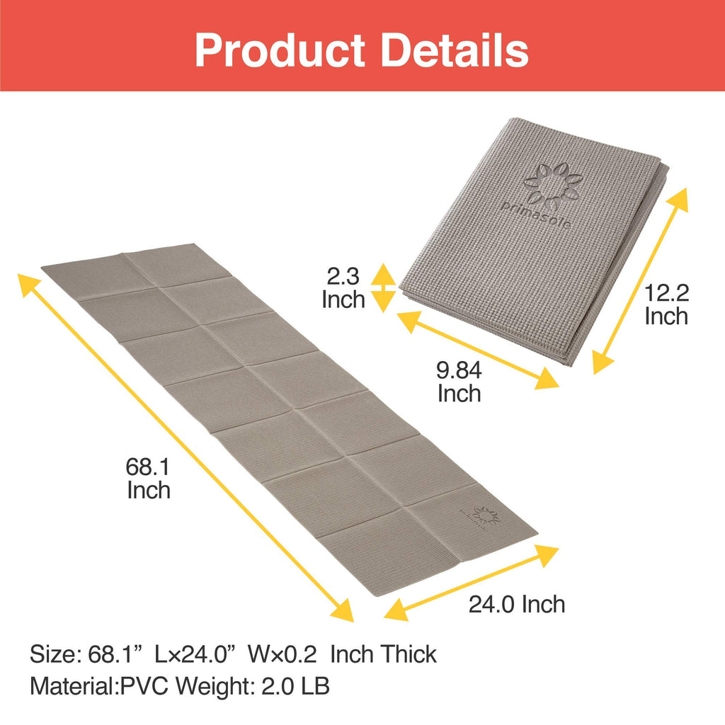 Primasole Folding Yoga Travel Pilates Mat Foldable Easy To Carry To Class Beach Park Travel Picnics 4Mm Thick Earth Brown Gray C