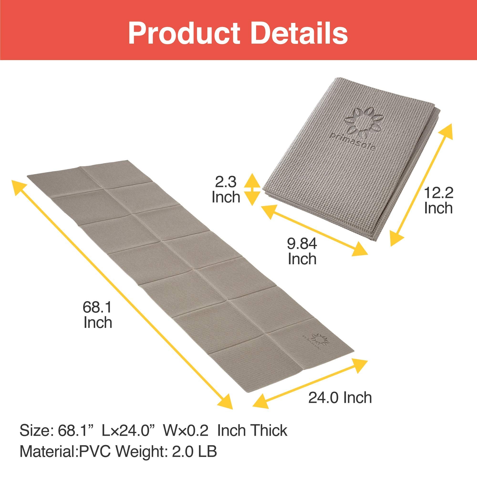 Primasole Folding Yoga Travel Pilates Mat Foldable Easy To Carry To Class Beach Park Travel Picnics 4Mm Thick Earth Brown Gray C