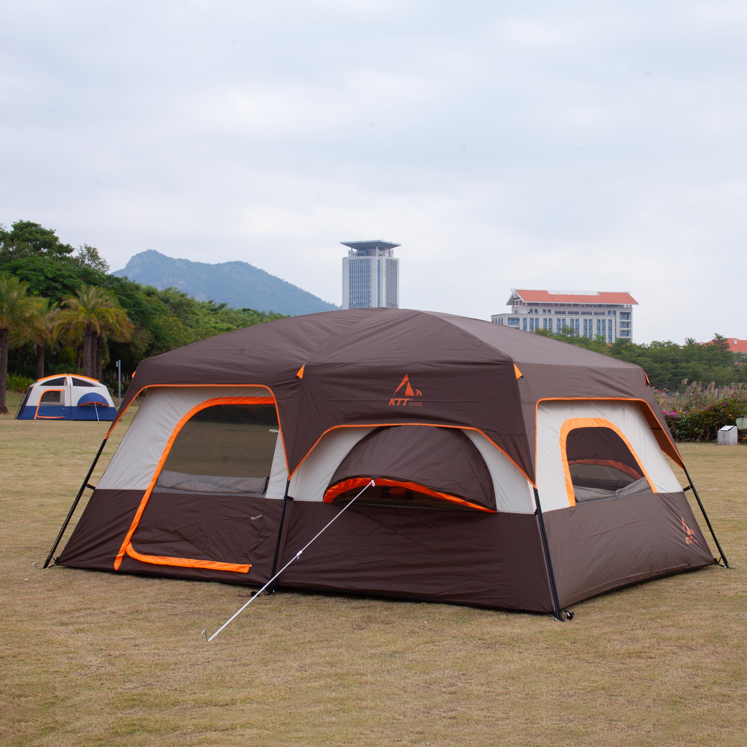 Ktt Large Family Cabin Tent 10-12 Person,2 Rooms,3 Storage Pockets,2 Bay-Windows 3 Doors And 3 Windows With Mesh,Straight Wall,W