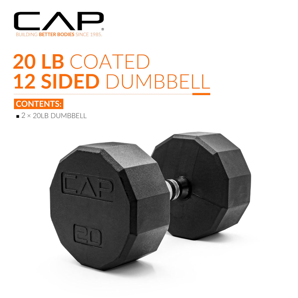 CAP Barbell 12-Sided Coated Dumbbell with Chrome Handle, Pair, 20 LB