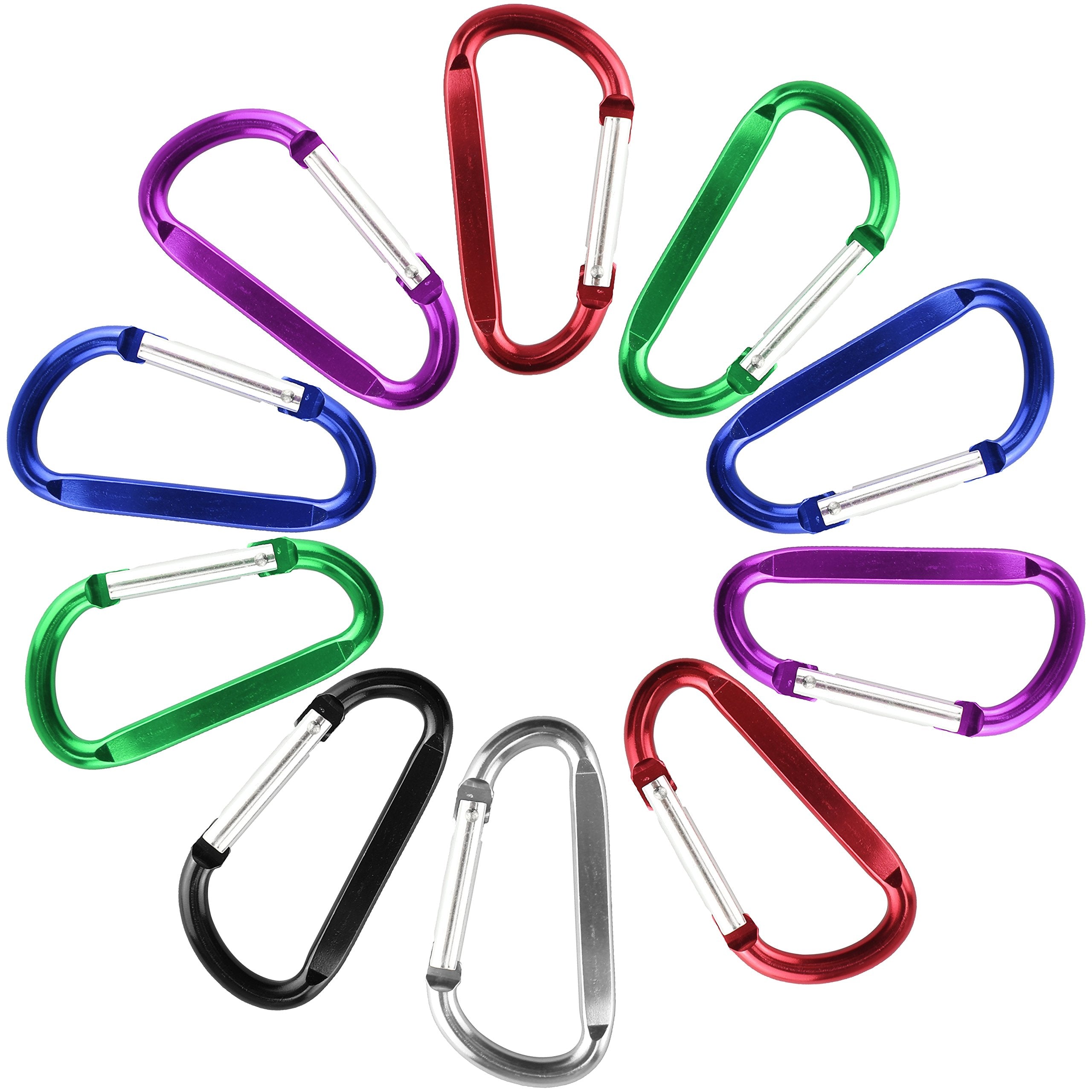 Swatom Aluminum D Ring Carabiner 2 Inch Cilp Small Snap Hook Keychains Carabiners 20Pcs For Camping Traveling Hiking Keyring Out